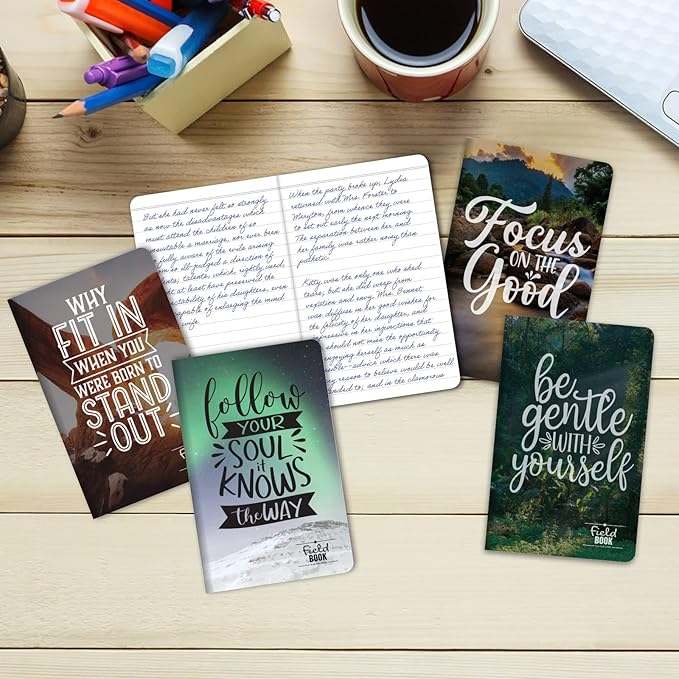 Elan Publishing Company Field Notebook/Pocket Journal - 3.5"x5.5" - Photo Inspiration Covers - Lined Memo Book - Pack of 5