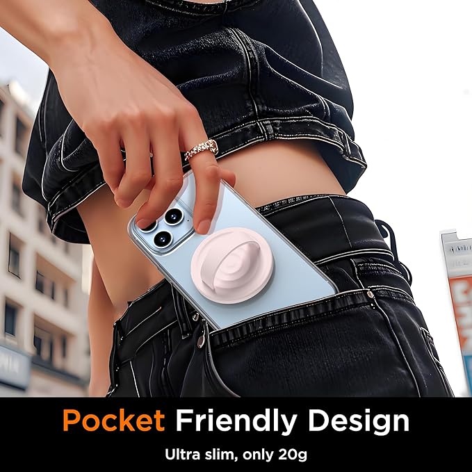 Upgraded Magnetic Phone Grip, Liquid Silicone Soft and Portable, Removable Finger Loop Ring Grip Holder for iPhone, Strong Magnetic Attraction, Compatible with MagSafe Phone Case, Lovely Pink