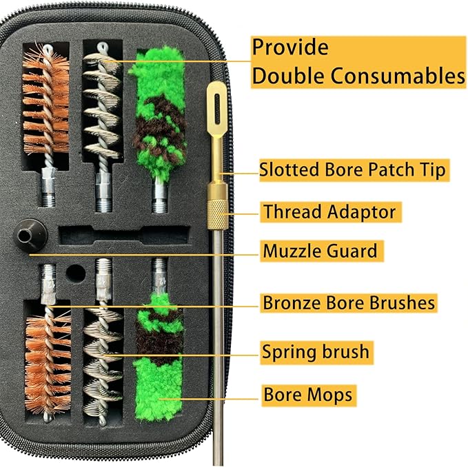 Shotgun Cleaning Kit 12 Gauge, Provided Double The Consumables, 30 Inch Stainless Steel Cleaning Rod (8-32 Thread) with Adaptor.