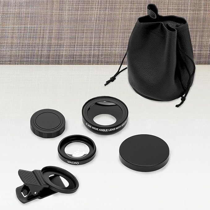 0.6X Wide Angle & Macro Lens for Smartphone - 20x Macro Phone Lens, Aluminum Clip-On for Live Stream/Vlog/Photography