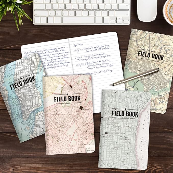 Elan Publishing Company Field Notebook/Journal - 5"x8" - Maps Covers - Lined Memo Book - Pack of 5