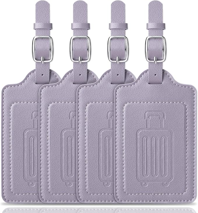 Teskyer Luggage Tags, Thick & Durable, Easy to Identify, Privacy Protection, TSA Approved Travel Essentials Suitcase Tags - 4 Pack, Purple