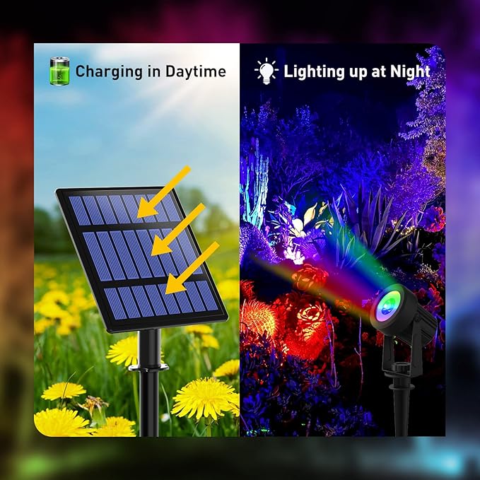 T-SUNUS RGB Solar Spot Lights Outdoor Christmas, Color Changing Landscape Spotlights Waterproof IP65 9.8ft Cable Separated Panel for Flag Patio Pathway Yard Garden Wall Halloween Holiday Decoration