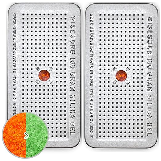 100 Gram 2 Pack Indicating Silica Gel Canister, Gun Safe Dehumidifier (Orange to Green), Reusable Desiccant Canister Dehumidifier