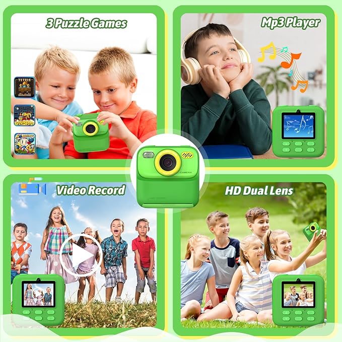 Kids Instant Digital Cameras for Boys and Girls, 1080P HD Dual-Lens Selfie Digital Camera with Print Paper & 32G Card, Christmas Birthday Gifts Toys for Toddler and Teenagers Age 3-16 Years Old