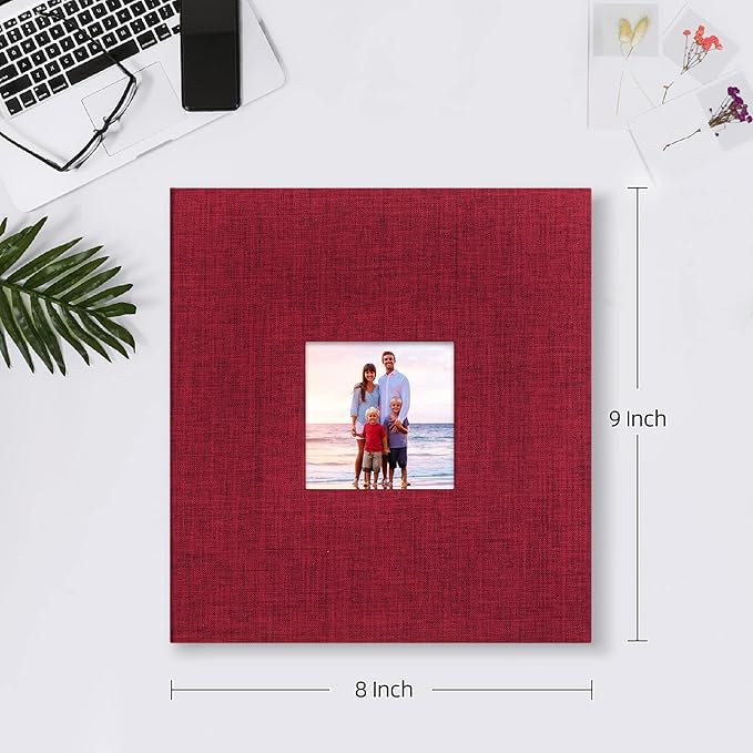 Mublalbum Small Photo Album 4x6 200 Photos Linen Cover Picture Book with Horizontal Pockets for Wedding Family Anniversary and Baby (Red)