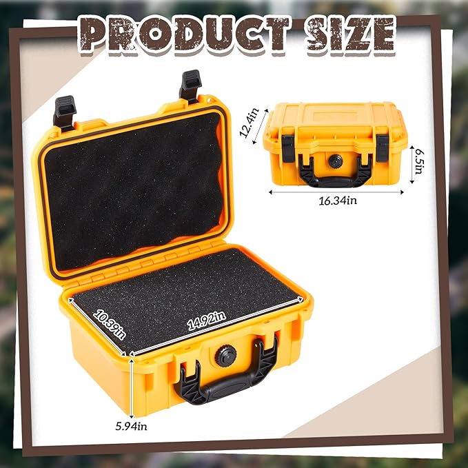 Relaxweex 1 Pcs 16.3 x 12.4 x 6.5 Inch Waterproof Hard Case with DIY Customizable Foam Insert Portable Protective Case with Knife for Camera Drones Equipments Tools Test Instruments (Yellow)