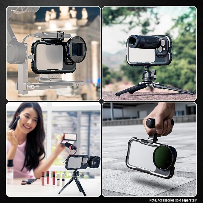 NEEWER 16 Pro Max Cage, Quick Release Video Rig Phone Stabilizer Compatible with iPhone 16 Pro Max with 67mm Filter Adapter, 17mm Lens Backplate, T Mount Lens Adapter Compatible with Moment, PA074