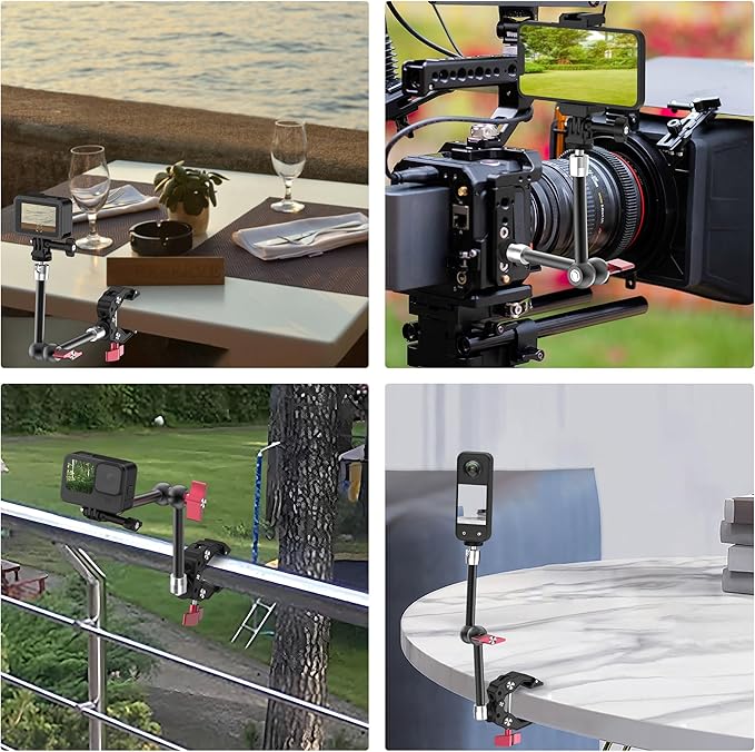 Taisioner 9.8" Magic Arm Clamp Kit with 1/4" 3/8" Screw 360° Ball Heads Articulating Arm with Super Clamp Camera Monitor Mount for Light Monitor Webcam or Camera 1.5kg for Table Tube