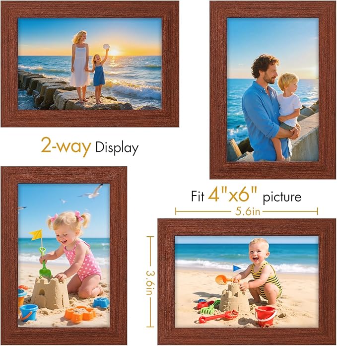 Vittanly 4x6 Picture Frame, Made of Solid Wood and Shatterproof Plexiglass, Wooden Photo Frame for Wall Mounting or Tabletop Display, Picture Frame for Home Decor with Stand, Brown, 1 Pack
