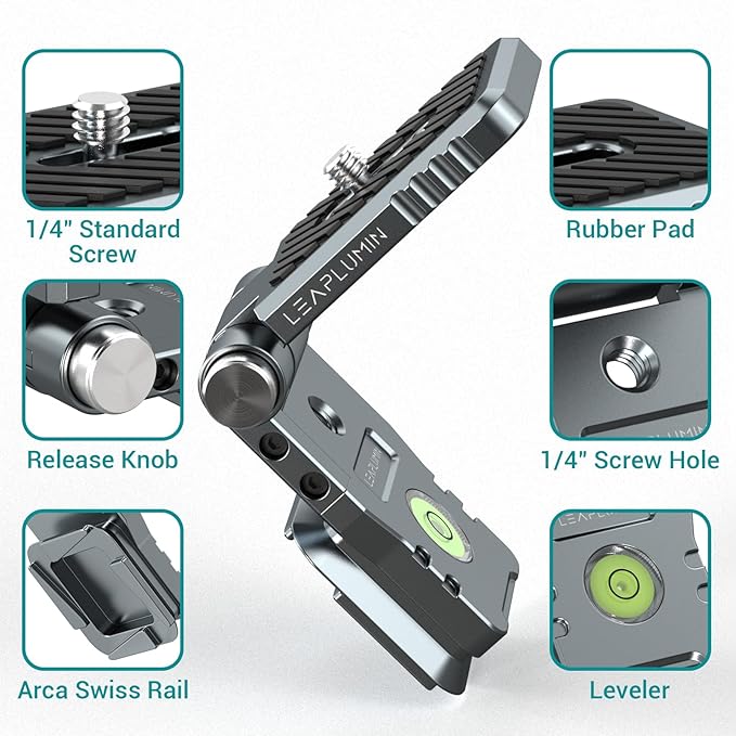Leaplumin Foldable DSLR Camera L Bracket，Lightweight Camera L Bracket Vertical Horizontal Switching Tripod Quick Release Plate Compatible with Canon Nikon Sony DJI Osmo Ronin Zhiyun Stabilizer Tripod