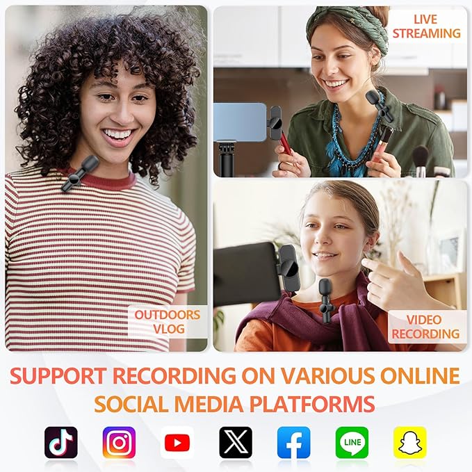 Wireless Lavalier Microphone for iPhone/iPad/Android Phone, Professional Mini Microphone Plug-Play Wireless Mic for Interview Video Podcast YouTube TikTok