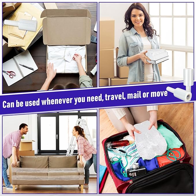 Sherr 12 Rolls 5 Inch x 800 Feet Clear Stretch Shrink Wrap Film with Handle 80 Gauge Heavy Duty PE Industrial Plastic Wrap for Packing, Moving, Furniture & Pallet, Self Adhering Packaging Film