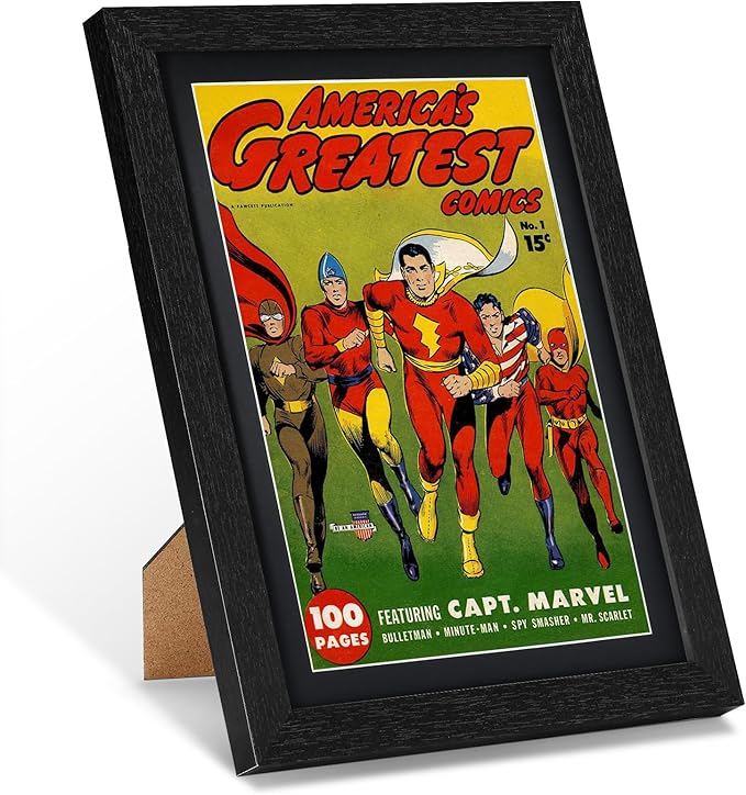 JupDec Comic Book Frame, Premium Wood Display Case for 6 11/16" × 10 3/16" Comic, Wall Mount or Tabletop Stand, Layered Design with Positioning Mat, Perfect for Home Decor, 1 Pack