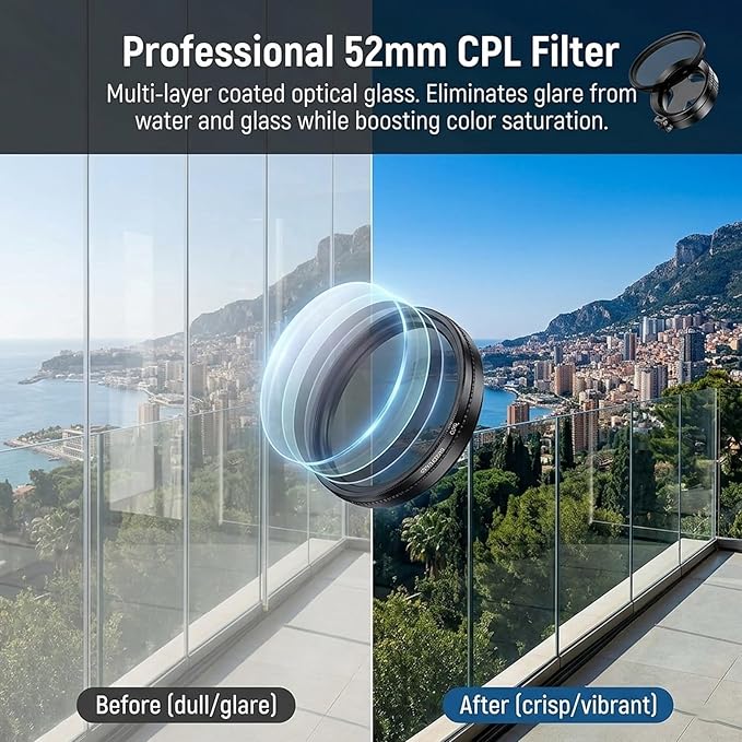 Anti-Glare Magnetic Phone Filter, 52mm CPL Polarizing Filter, Rotatable & Expandable Phone Lens Filter Kit for Shooting, Compatible with iPhone Series (2 Set)