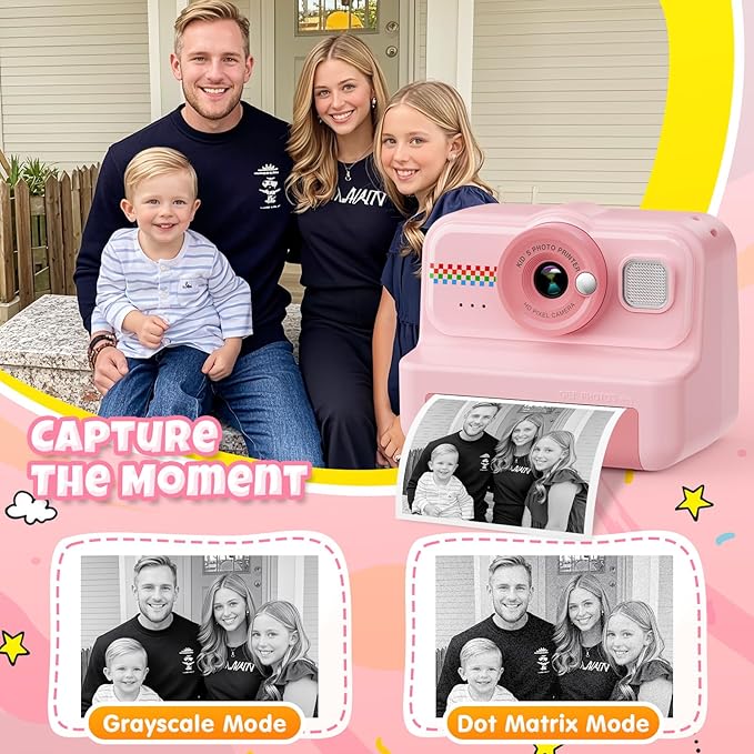 HiMont Kids Camera Instant Print, 1080P HD Instant Print Camera for Kids with 3 Rolls Print Paper & 32GB Card, Selfie Digital Camera for Kid, Ideal Kid Toys Gifts for Boys & Girls Age 3-14 (Pink)
