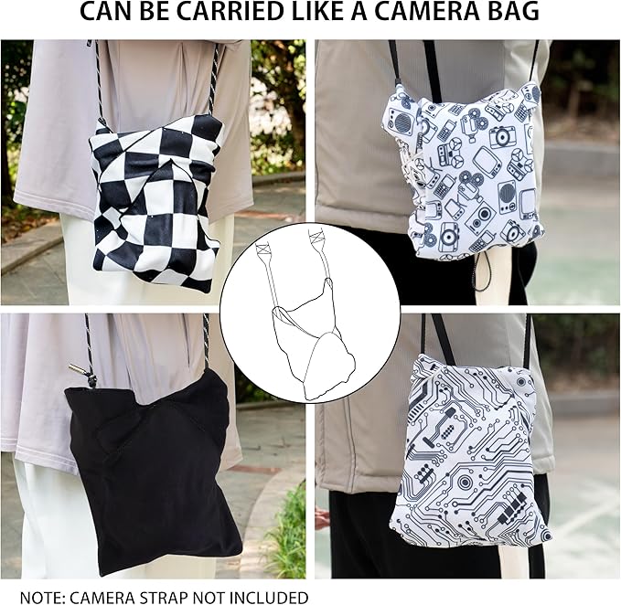 3pcs Pack Camera wrap, Protective Wrap, Magic Self-Adhesive Cloth, Anti-scratch Lens Camera Wrap, Folding, Washable, Lens pouches, Soft cloth with a sticky for camera Black