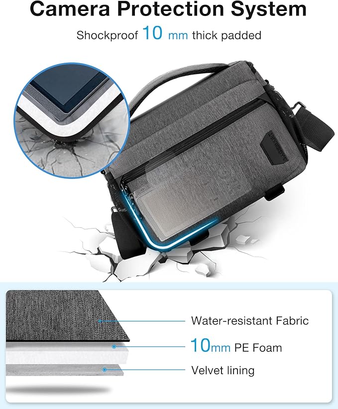 BAGSMART Small Camera Sling Bag for Photographers, Compact Camera Shoulder Bags for DSLR/SLR/Mirrorless Cameras, Waterproof Crossbody Camera Case with Tripod Holder, Grey