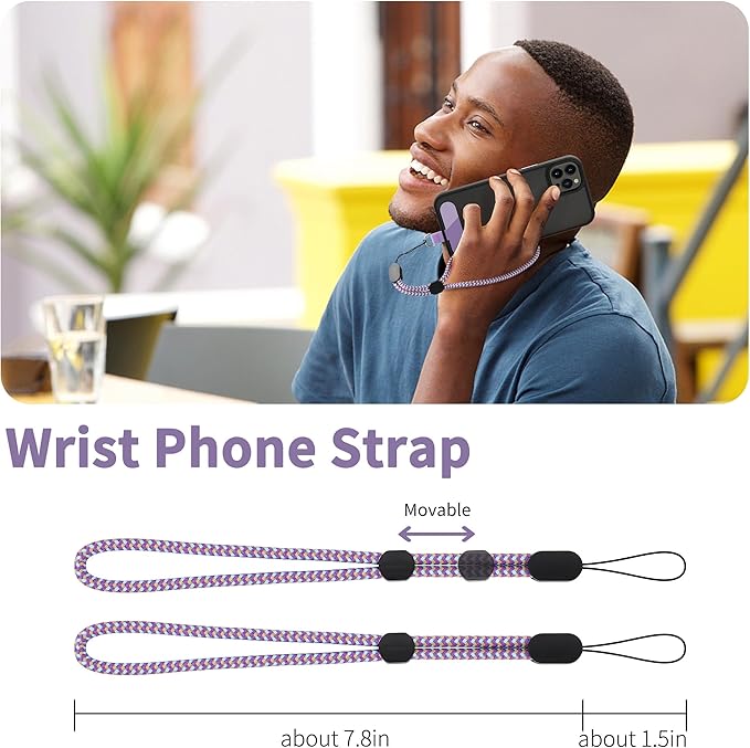 CACOE Phone Lanyard 2 Pcs-1 Pcs Adjustable Neck Strap, 1 Pcs Wrist Strap, 2 Pads, Universal Crossbody Multifuctional Cell Phone Lanyards Compatible with Most Smartphones(Purple Blue)