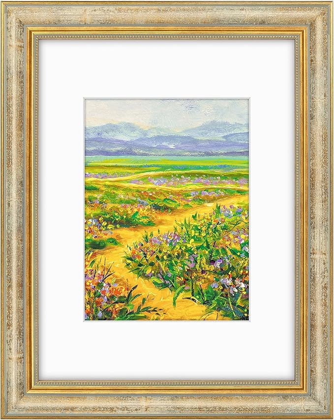 Golden State Art,9x12 Ornate Picture Frame for 6x8 Photo with Mat or 9 x 12 Prints without Mat, Real Glass Wall Display Horizontally or Vertically (Color:Vintage Gold)