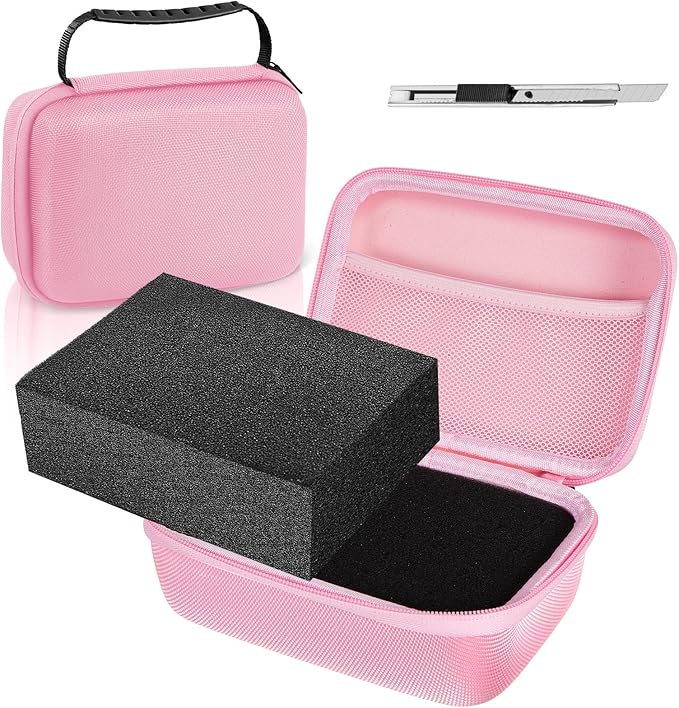 Relaxweex EVA Hard Case with Customizable Foam 7.1 x 4.7 x 3.1 Inch Protective EVA Carrying Case Shockproof Outdoor for Camera, Digital Products, Electronic Instruments with Knife, Pink