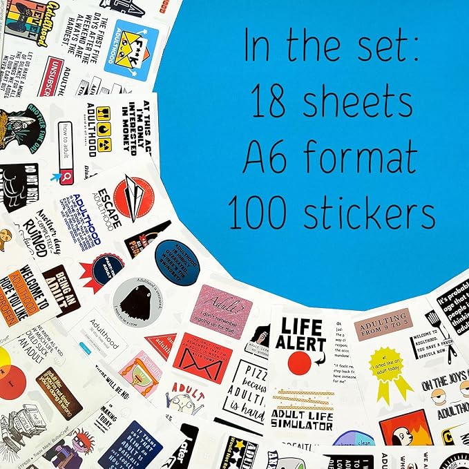 BulbaCraft 100Pcs Funny Adulting Stickers, Adulting is Hard Stickers, Funny Decals for Adults, Adult Reward Decals, Gifts for Women & Men