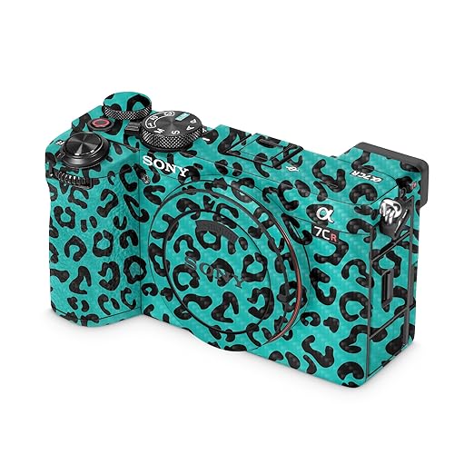 Carbon Fiber Camera Skin Compatible with Sony Alpha 7CR Camera (2023) - Teal Leopard - Premium 3M Vinyl Protective Wrap Decal Cover - Easy to Apply | Crafted in The USA by MightySkins
