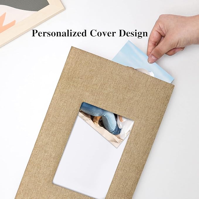 Vienrose Linen Photo Album 300 Pockets for 4x6 Photos Fabric Cover Photo Books Slip-in Picture Albums Wedding Baby Khaki