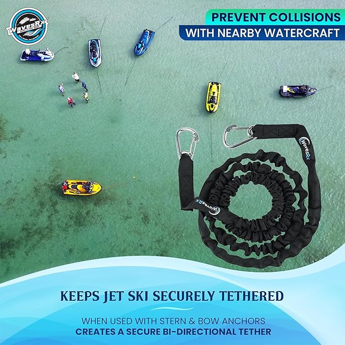 WAVESRX AnchorMate Bungee Line | Boat Bungee Dock Lines for Boats, PWCs & Kayaks | Absorbs Shock from Swells & Wind, Prevents Anchor Dislodging | Perfect for Anchoring, Mooring & Tethering