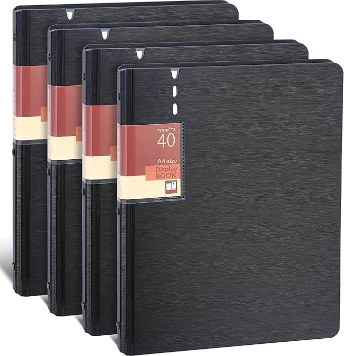 WORPSON Presentation Binder 40-Pocket, Displays 80 Pages, 9x12 inch with Plastic Sleeves, Portfolio Organizer for Documents, Certificates, Artwork, Photos, Clear Sheet Protectors (Black, 4 Pack)
