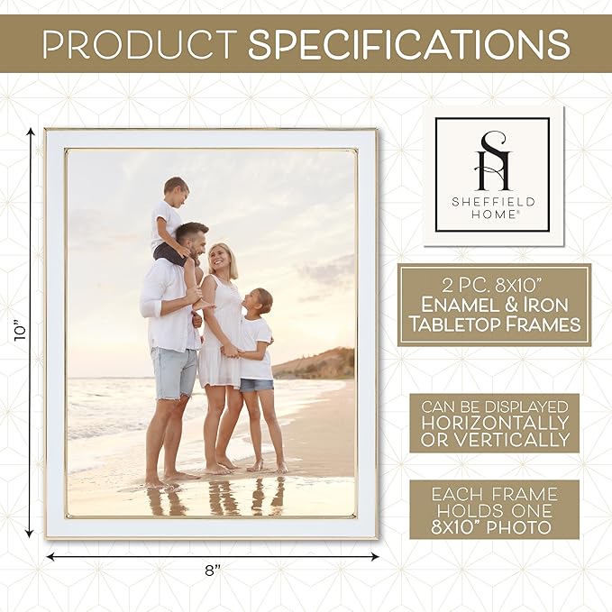 Sheffield Home Tabletop Picture Frame – Iron Enamel Decorative Display Frame for Home or Office, 8x10 Inch, White