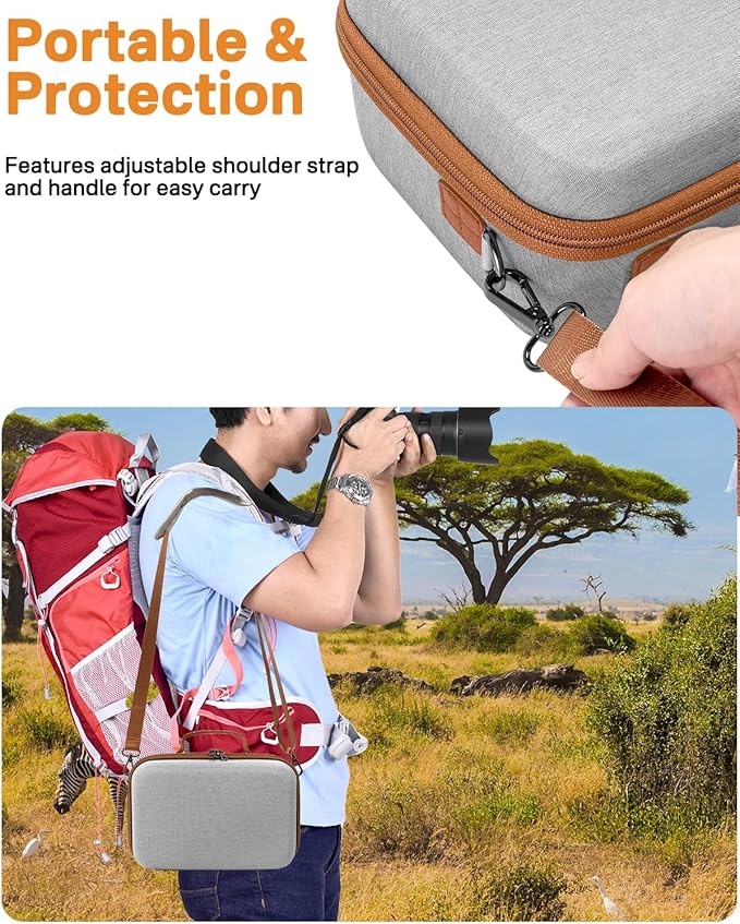 RAIACE Hard Case Compatible with Sony Alpha 7 II III IV/7R V Camera, for Nikon, for Canon, for Pentax and More. Large Capacity With Mesh Pocket for Lens, Charger, Cables, Cards and Accessories.-Gray