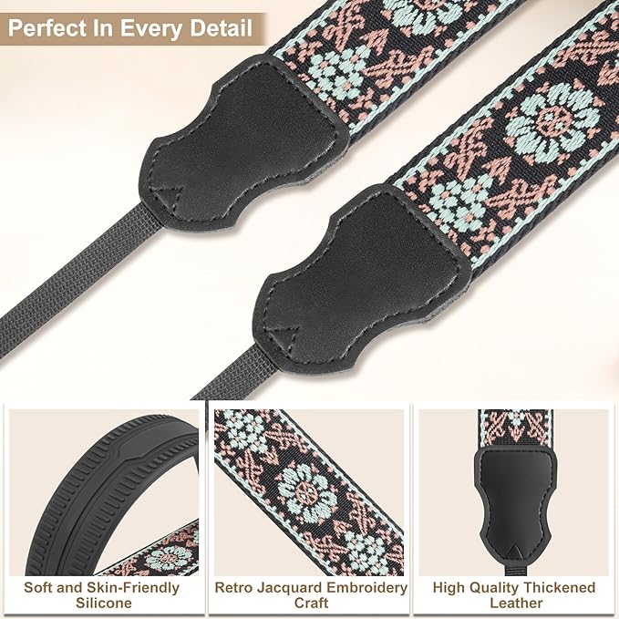 Neck Strap Silicone Camera Straps - Padded Camera Strap, 1.5" Wide Adjustable Nylon Shoulder Strap - Compatible with Canon, Nikon, Sony, and More DSLR and Mirrorless Cameras (Green)