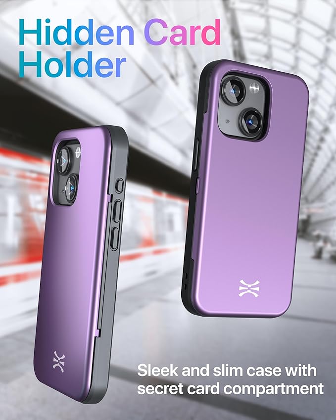 TORU for iPhone 15 Wallet Case with Card Holder, Hidden ID Credit Card Slot Flip Kickstand, Slim Fit Shockproof Heavy Duty Phone Cover with Strap - Purple