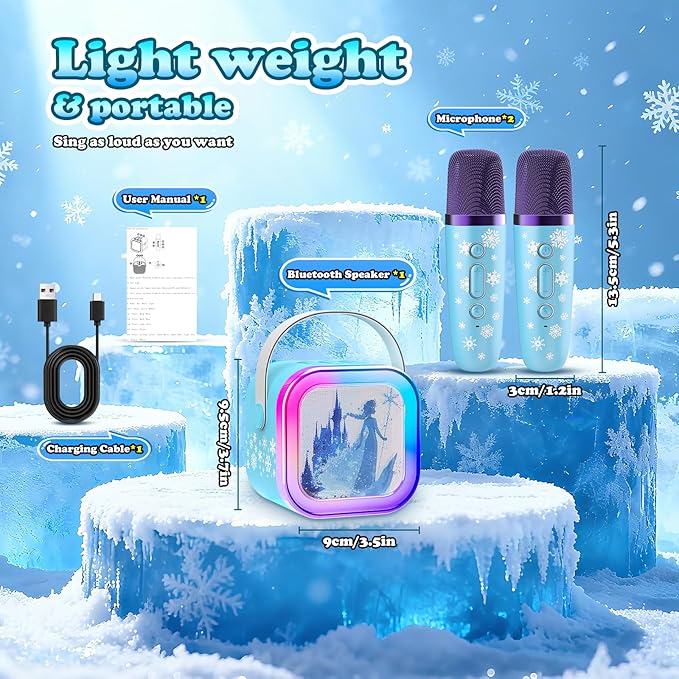 Mini Karaoke Machine for Kids,5 Voice Effects - Portable Bluetooth Speaker with 2 Wireless Mics LED Lights for Boys Girls Ages 3-12| Kids Karaoke Machine Birthday Gift Toy for Singing,Party & Play