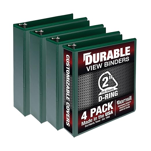 Samsill Durable 2 inch 3 Ring Binder, Made in USA, D Ring Binder, FSC 100% Recycled Chipboard, Green, 4 Pack