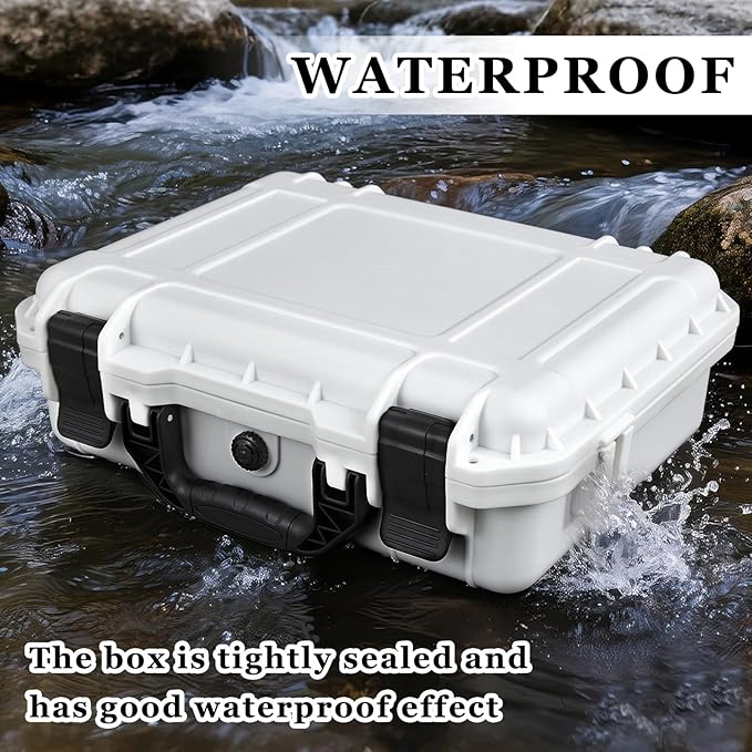 Relaxweex 1 Pcs 8.5 x 6.5 x 3.7 Inch Waterproof Hard Case with DIY Customizable Foam Insert Portable Protective Case with Knife for Camera Drones Equipments Tools Test Instruments (White)