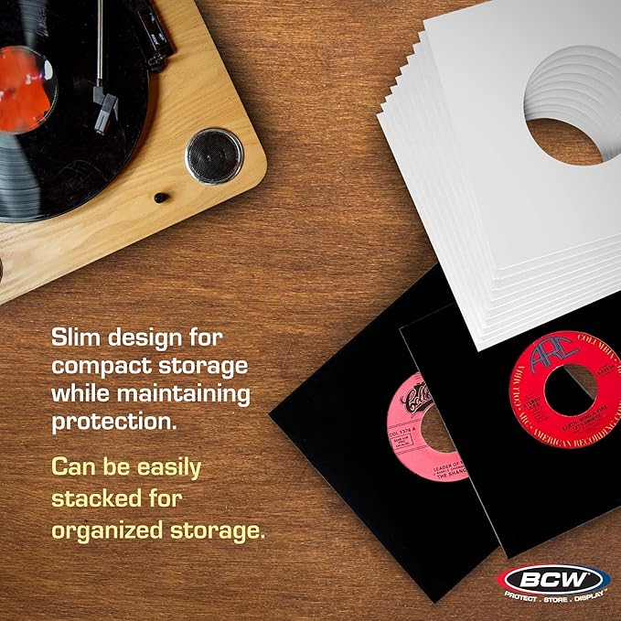 BCW Polylined White Paper 7 in Square Corner Record Sleeves - 50 ct | Inner Protective Sleeves with Center Hole for Vinyl Records | Acid-Free, Scratch Resistant | Ideal for DJs and Vinyl Collectors