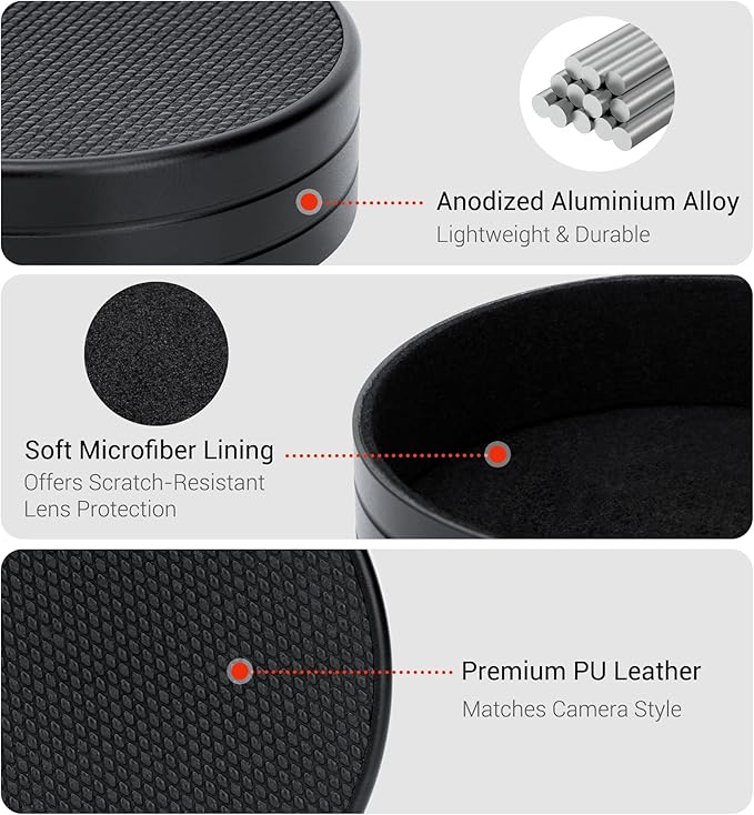 Metal Lens Cap Cover Protector for Leica Q3 43 Q3 Q Q-P QP Camera with PU Leather on Surface & Microfiber Fabric Interior Anti-Scratch Dustproof Protective Lens Cap Accessories for Q3 43 Q QP