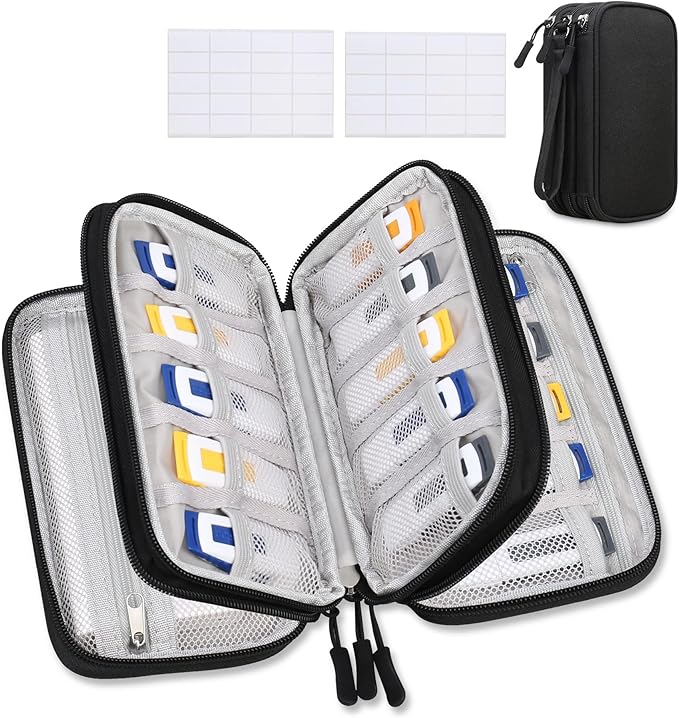 Lacdo USB Flash Drive Case with Labels, USB Case Organizer Thumb Drive Holder Portable Storage Bag Large Capacity for SanDisk/Samsung Flash Drives Jump Drive Memory Stick, SD Card, Cable, Black