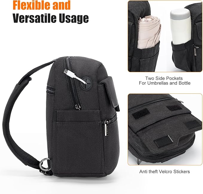 Cwatcun Camera Sling Bag Compact Small Camera Case, Waterproof Canvas Crossbody Camera Bag with Rain Cover, Travel Photography Bag for Canon, Nikon, Sony, Fuji DSLR/SLR/Mirrorless Cameras, Lens