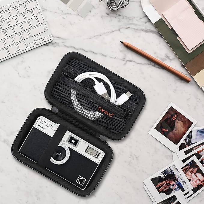 Canboc Carrying Case for KODAK EKTAR H35/ H35N/ KODAK Snapic A1 Film Camera, H35/ Snapic A1 Film Camera Bag, Zipper Mesh Pocket fits Film, Batteries, USB Cable, Black (Case Only)