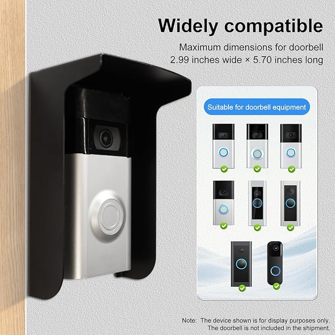 Outdoor Black Doorbell Rain Anti-Glare Cover, Steel Weather-Blocking Camera Cover Glare Sun Shade Protection for Most Video Doorbells(Inward fold)