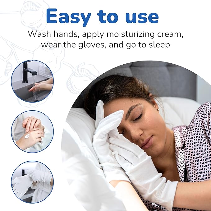 Dermrelief Cotton Gloves - for Beauty, Dry Hands, Eczema, Dermatitis and Psoriasis (Large, 3 Pairs)