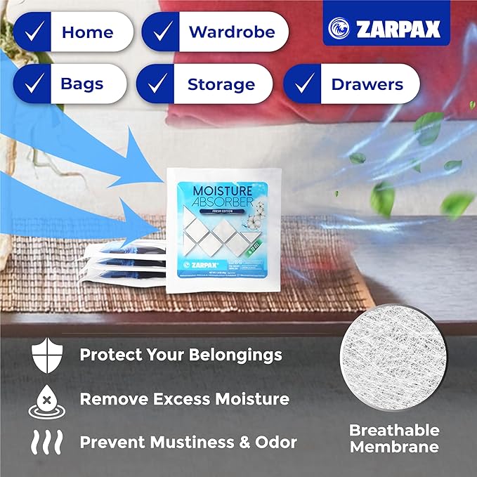 Moisture Absorber Sachets Fresh Cotton 1.4 oz/40g - Remove Excess Moisture In Air & Odor - Desiccant Dehumidifier for Closet, Drawer, Safe, Storage - Dampness & Humidity Control - Set of 15