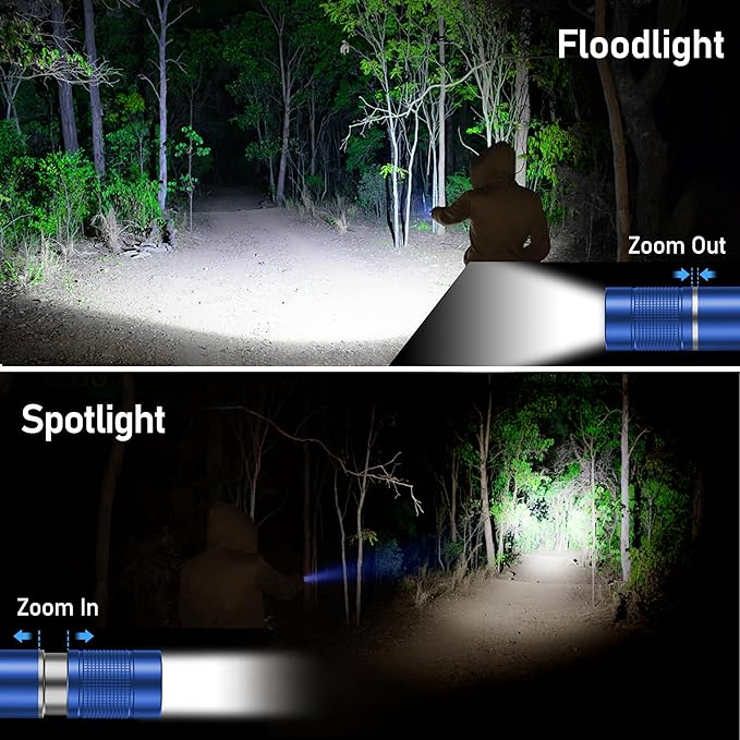 Blukar Flashlight Rechargeable, High Lumens Flashlight, Super Bright Small LED Flash Light- Zoomable, Adjustable Brightness, Long Lasting for Camping, Outdoors and Home Emergency-Blue