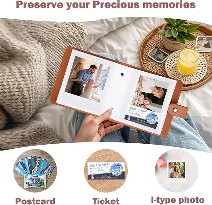 52 Pockets Mini Photo Album Fits Polaroid 600/i-Type/SX-70 Instant Film & Fujifilm Instax Wide 300/400 Instant Photos,PU Leather Cover 3.5x4.25 Inch Pictures Book (Brown)