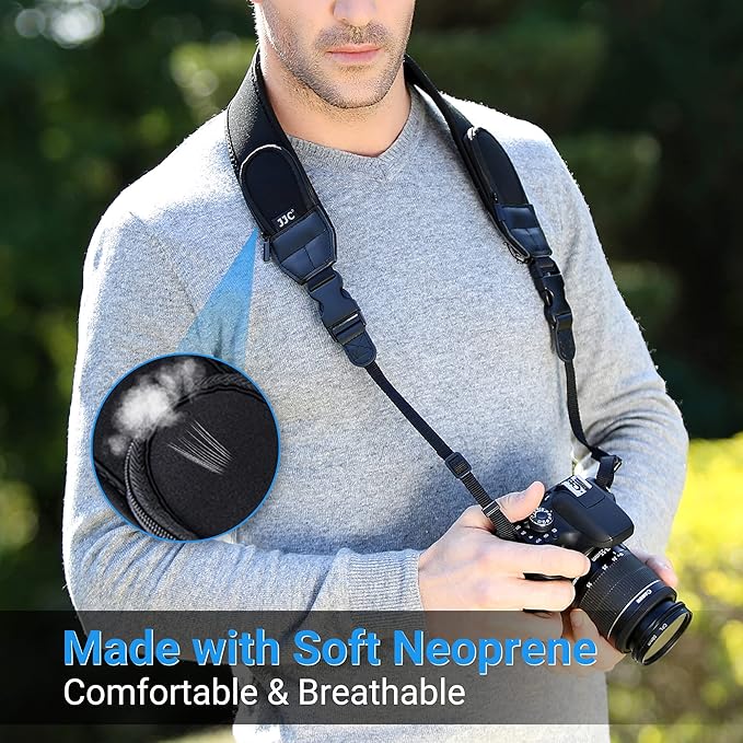 DSLR Camera Neck Strap, Soft Neoprene Shoulder Belt for Canon EOS R5 R6 5D Mark IV 6D Mark II SL3 SL2 T8i T7 T7i 90D 80D Nikon D6 D5 DF D850 D810 D780 D7500 D5600 D3500 with Zipped Pockets
