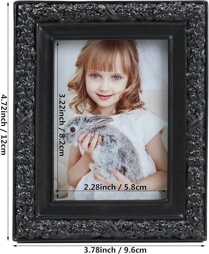 Hymmah 2.5 * 3.5Inch Mini Wallet Picture Frame Vintage Photo Frame Ornate Textured Hand-Crafted Resin Frame with Easel&Hook for Tabletop&Wall Display,Photo Gallery,Art