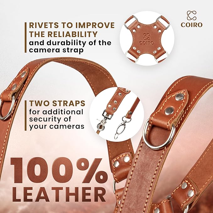 C Coiro Camera Harness for 2 Cameras Dual Shoulder Leather Camera Strap for DSLR/SLR, Camera Straps for Photographers